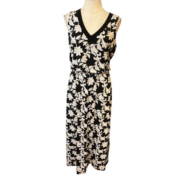 WHBM Maxi Dress M Medium 6 8 10 Sleeveless Washable Floral Black Gold White - Picture 1 of 6